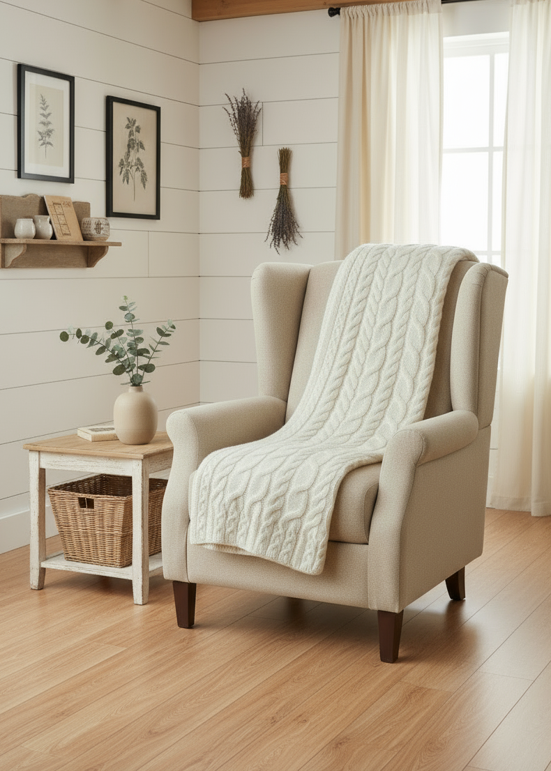 Supersoft Aran Cable Throw | Natural