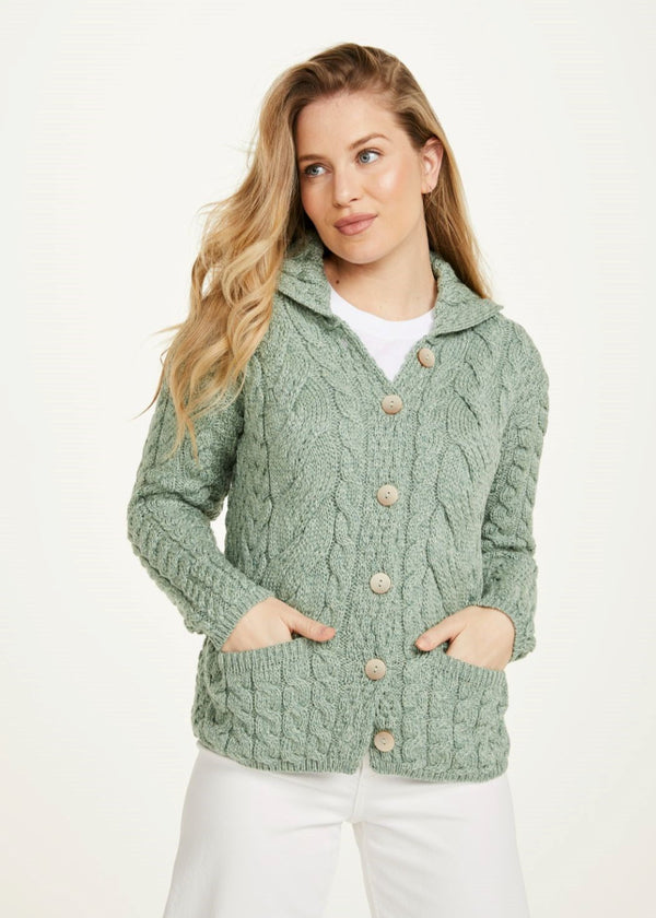 Belcarra Ladies Aran Cardigan | Mint