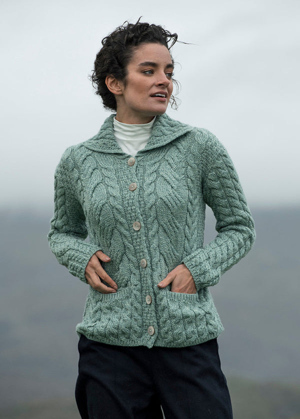 Belcarra Ladies Aran Cardigan | Mint