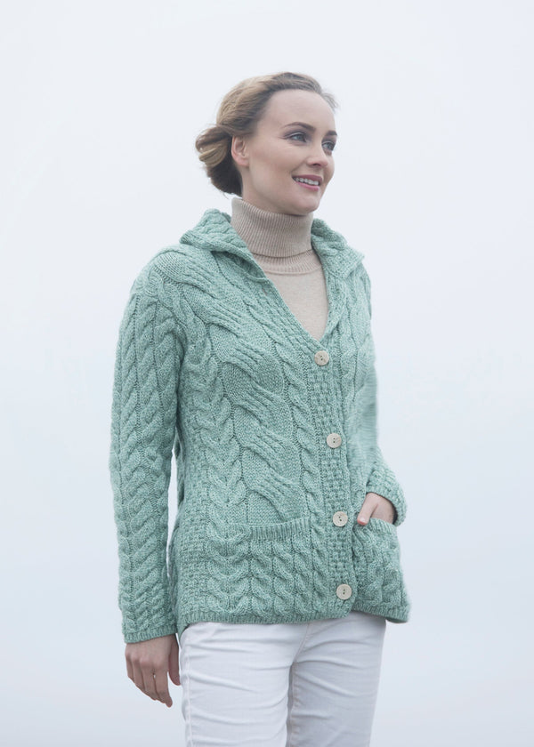 Belcarra Ladies Aran Cardigan | Mint