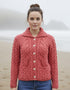 Belcarra Ladies Aran Cardigan | Coral - Clearance *XS ONLY*