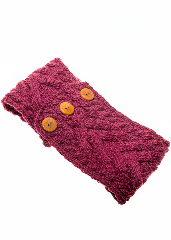 Women's Aran Button Headband | Raspberry