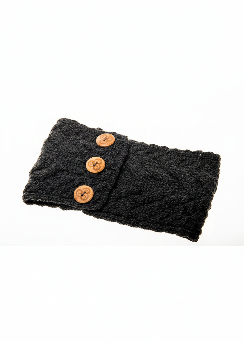 Women's Aran Button Headband | Slate Grey