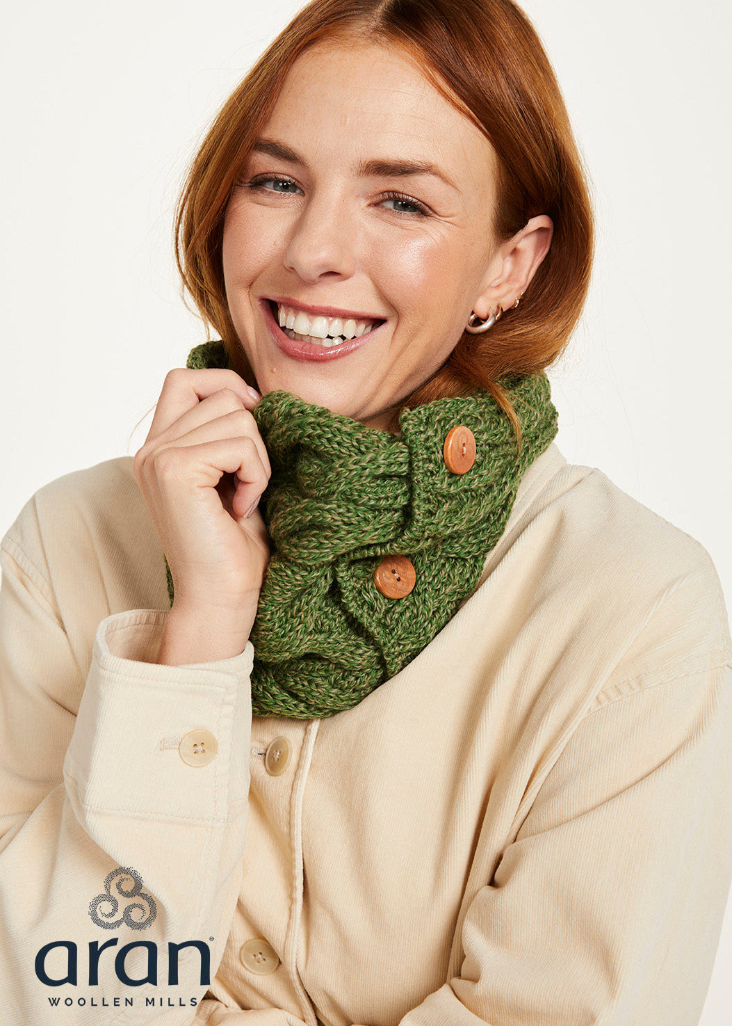 Aran Button Scarf | Green