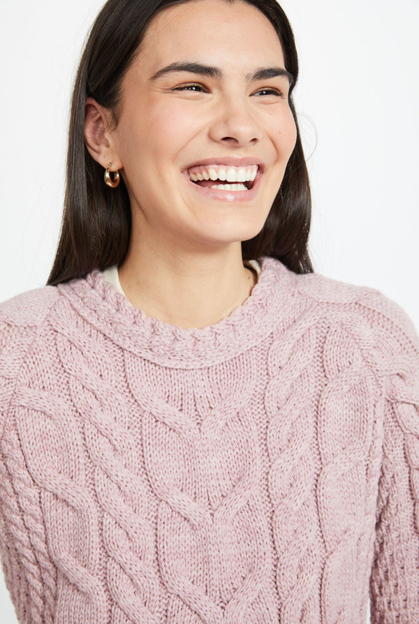 Listowel Ladies Aran Cabled Sweater - Pink