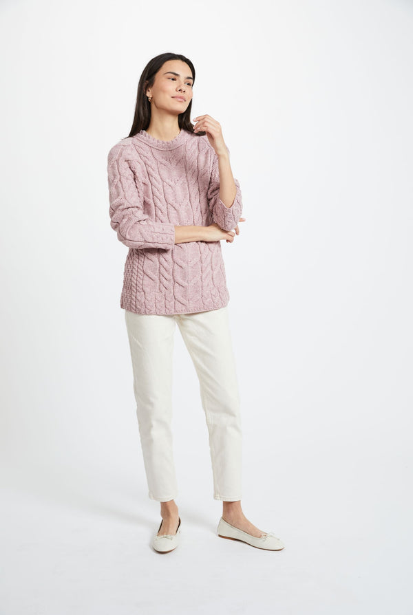 Listowel Ladies Aran Cabled Sweater - Pink