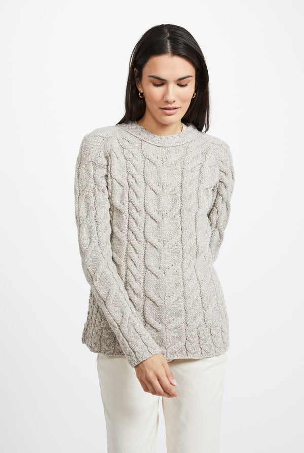 Listowel Ladies Aran Cabled Sweater - Oatmeal