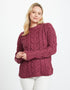 Listowel Ladies Aran Cabled Sweater | Raspberry