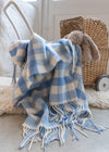 Irish Cashmere Baby Blanket Blue Block Check in a presentation box.