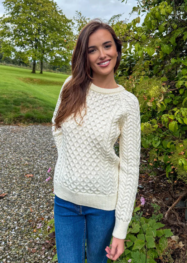 Ladies Slim-Fit Aran Sweater | Natural