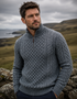 Aran Cable Knit Half Zip Sweater - 100% Merino Wool | Slate