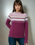 Ladies Slim-Fit Aran Fairisle Sweater | Raspberry Marl