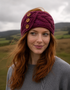 Aran-Stirnband mit Knöpfen für Damen | Himbeere