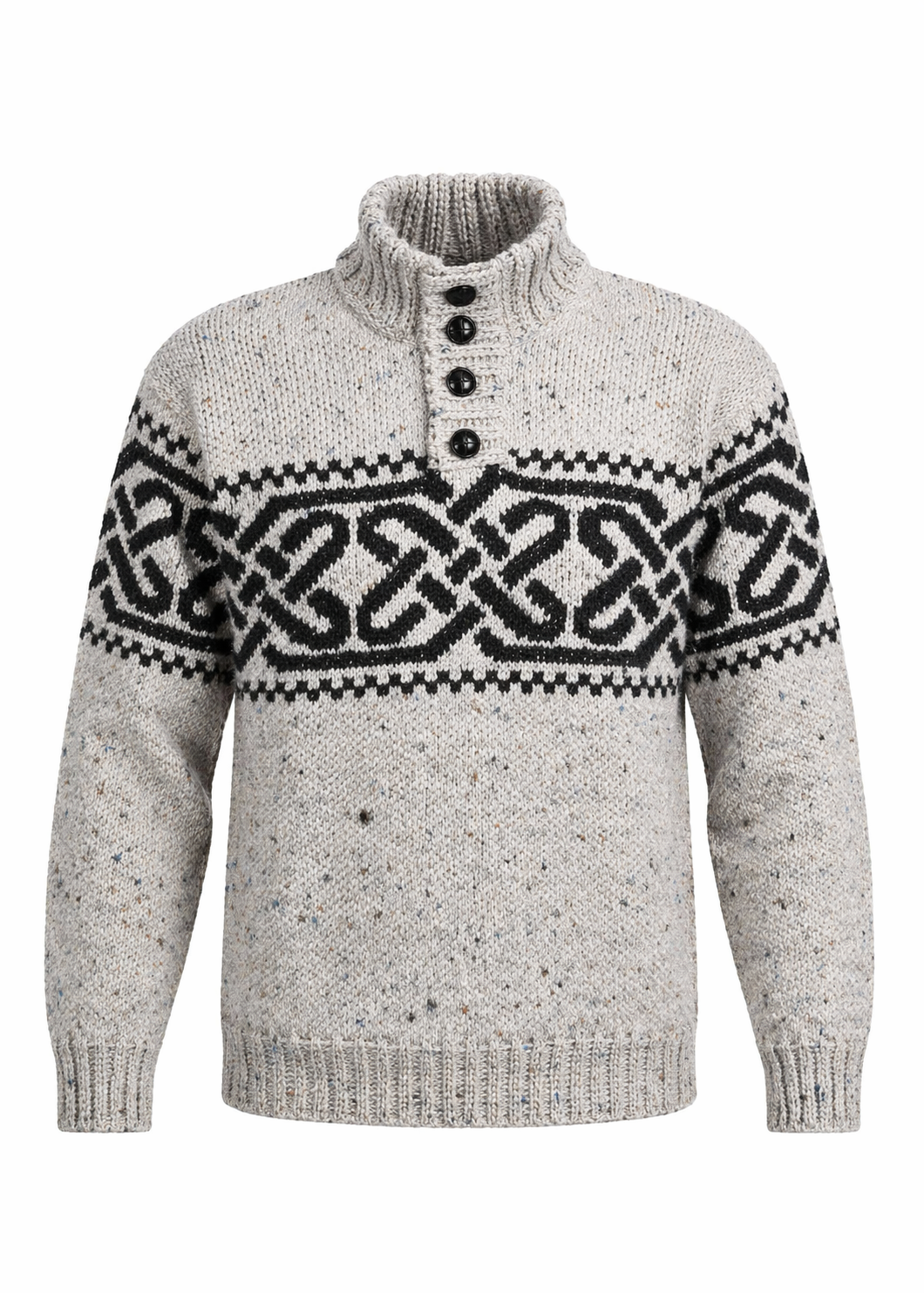Men's Celtic Pattern Troyer Sweater | 100% Wool | Oatmeal