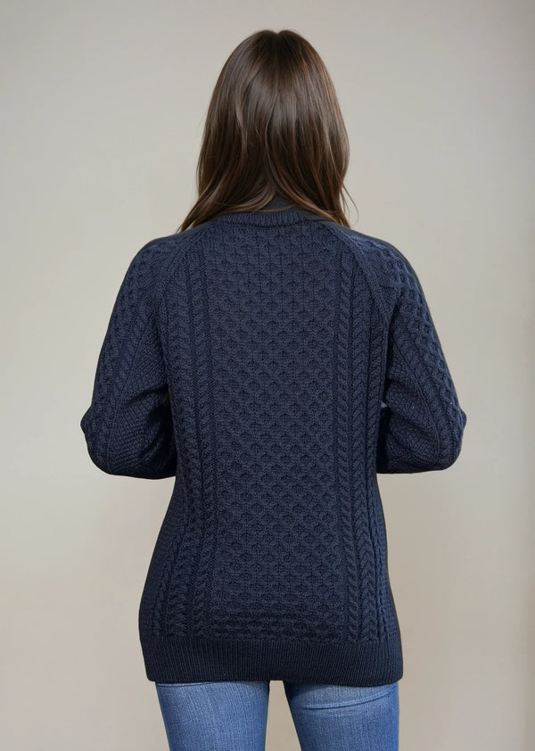 Ladies Slim-Fit Aran Sweater | Navy