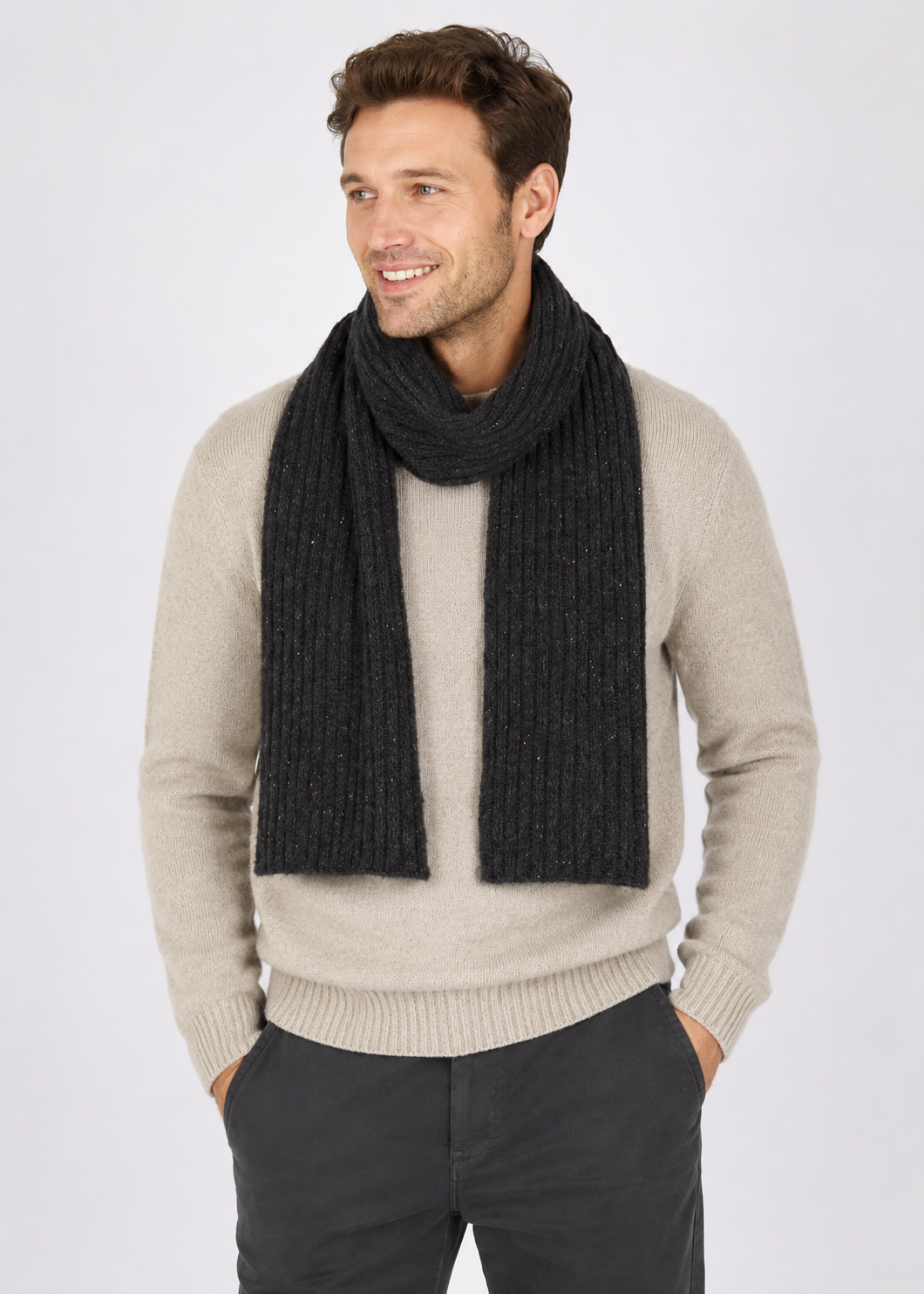 Luxe Cashmere Merino Ribbed Scarf | Night Marl