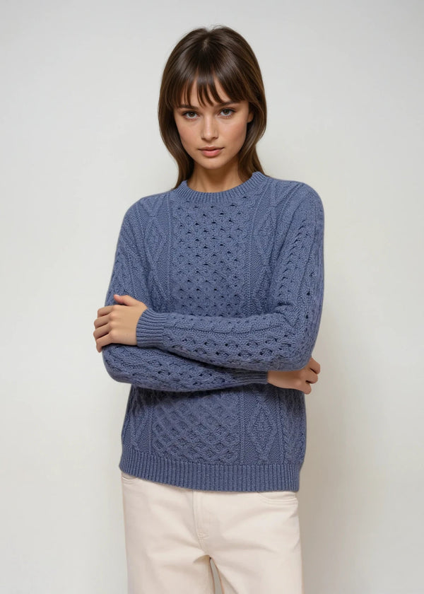 Unisex Aran Wool Sweater | Denim