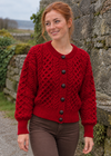 Ladies Merino Cropped Classic Aran Cardigan | Red