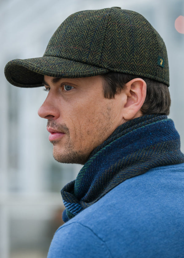 Mucros Baseball Cap | Premium Green Herringbone Tweed