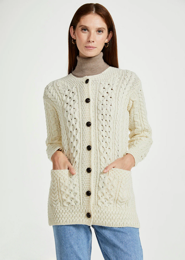 Basket Weave Aran Cardigan | Natural