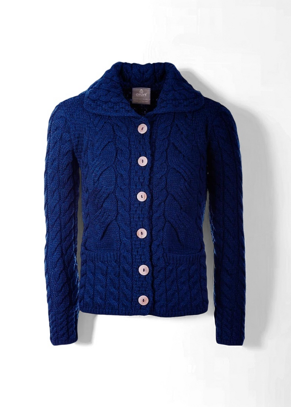 Belcarra Ladies Aran Cardigan | Blue