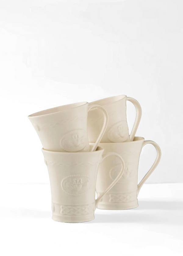 Belleek Classic Claddagh 10Oz 4 Mug Set