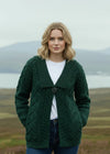 Beltra One Button Aran Cardigan Green | Irish Merino Wool 