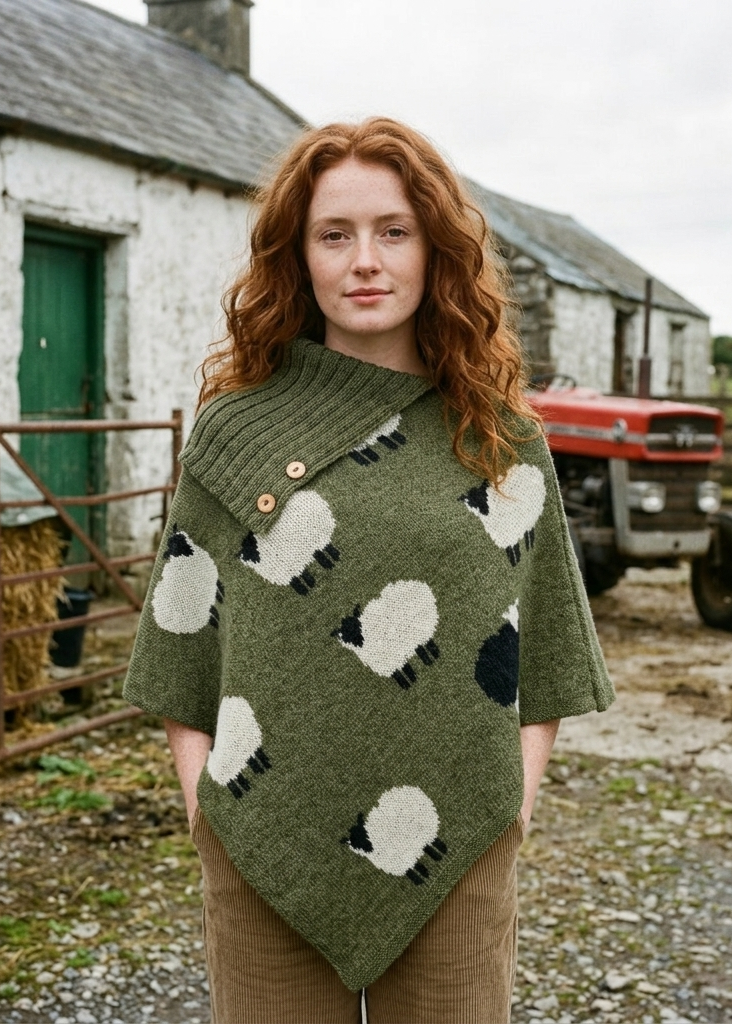 Black Sheep Long Neck Poncho | Apple | 100% Pure Wool