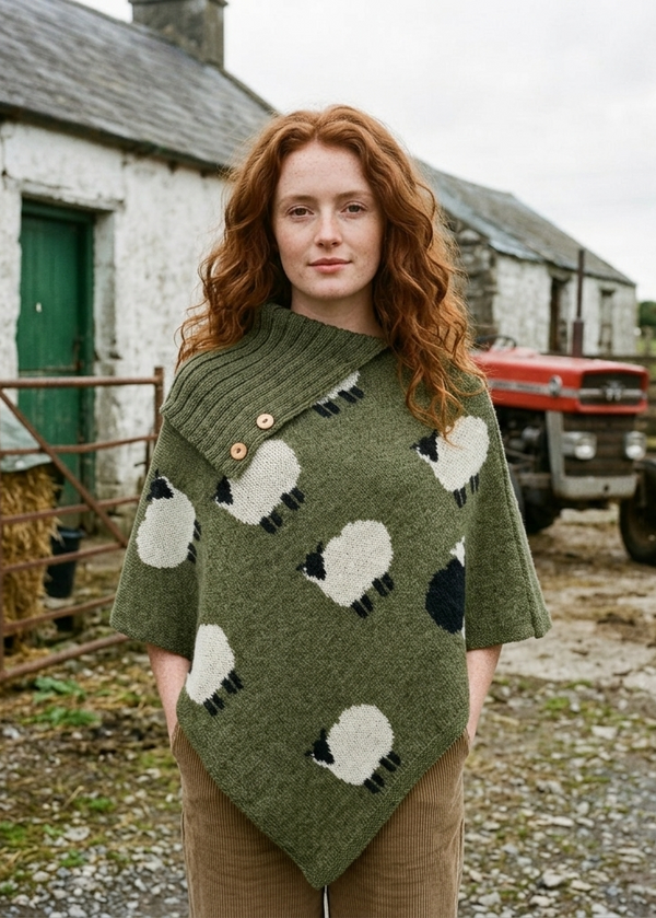 Black Sheep Long Neck Poncho | Apple | 100% Pure Wool