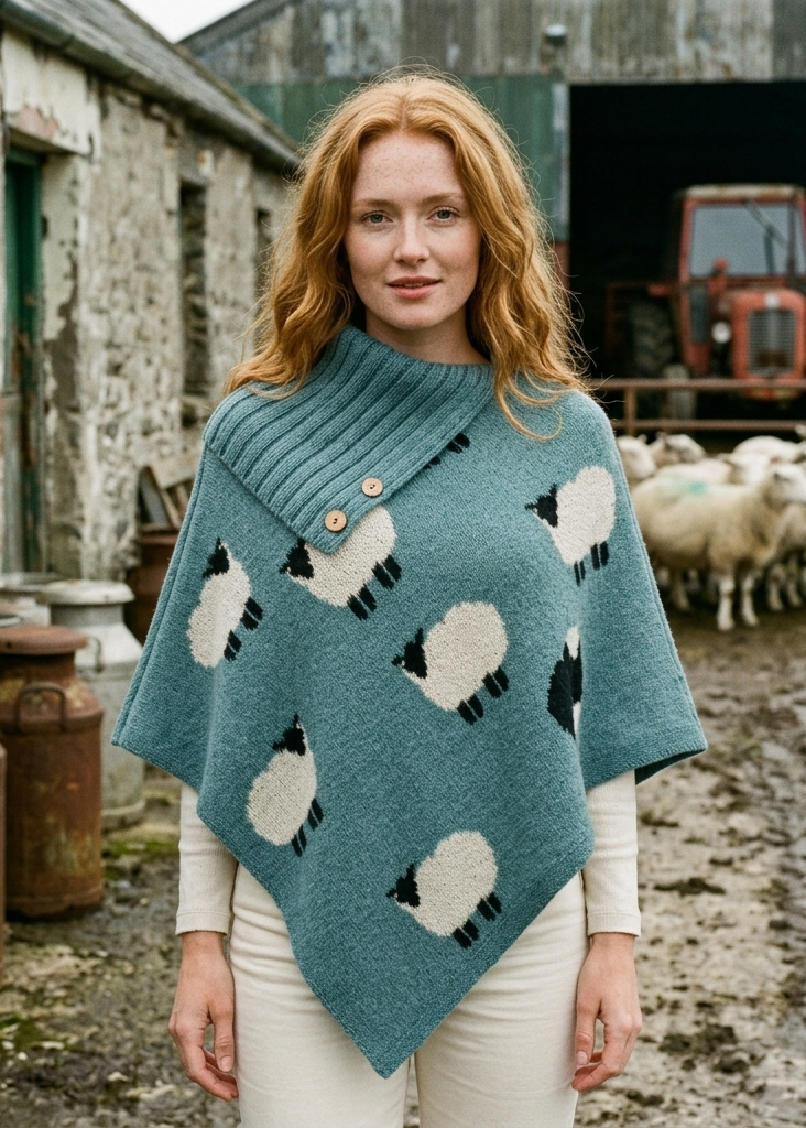 Black Sheep Long Neck Poncho | Summer Storm | 100% Pure Wool