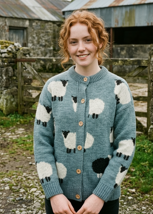 Black Sheep Wool Cardigan - Summer Storm