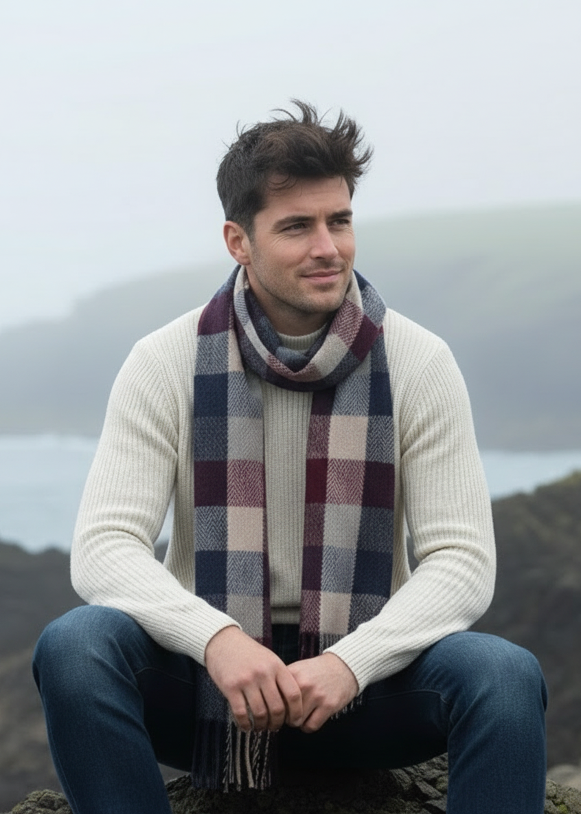 McNutt Lambswool Scarf | Burgundy Block