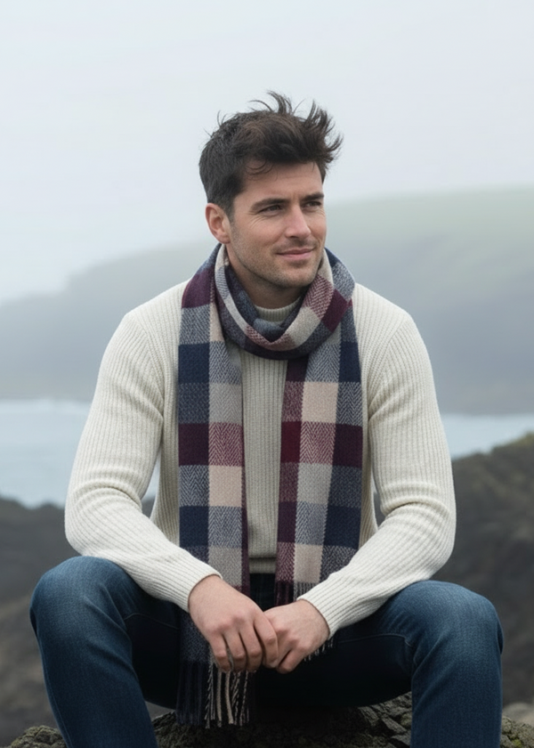 McNutt Lambswool Scarf | Burgundy Block