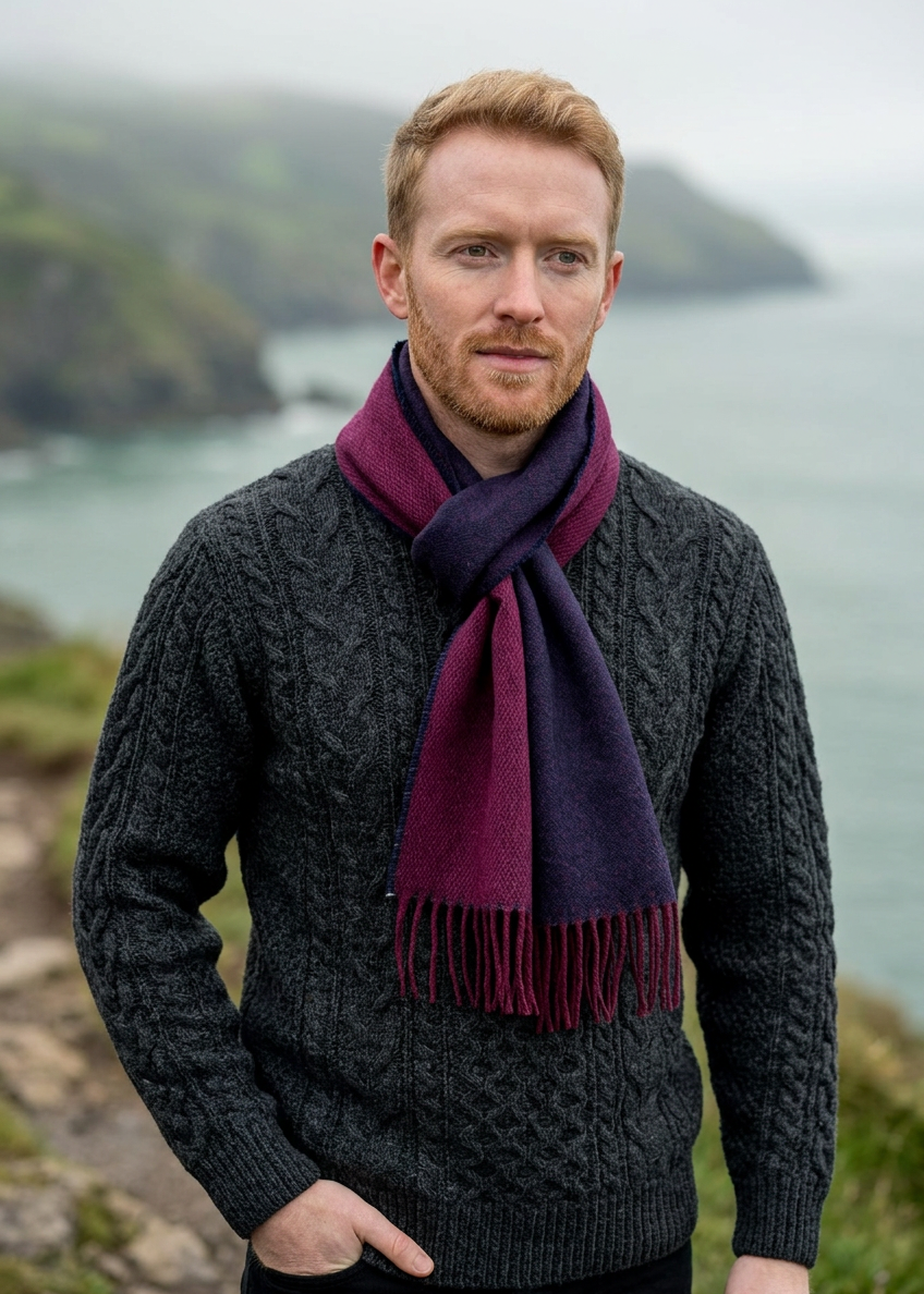 McNutt Burgundy Navy Reversible Scarf | Pure Merino Lambswool