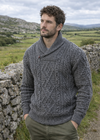 Aran Merino Wool Shawl Neck Sweater | Slate
