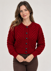 Ladies Merino Cropped Classic Aran Cardigan | Rich Red