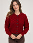 Ladies Merino Cropped Classic Aran Cardigan | Rich Red