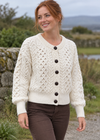 Ladies Merino Cropped Classic Aran Cardigan | White