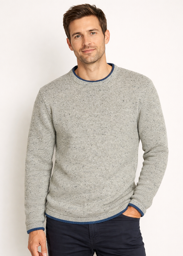 Roundstone Cashmere Blend Sweater | Men's Irish Wool Knitwear | Light Grey
