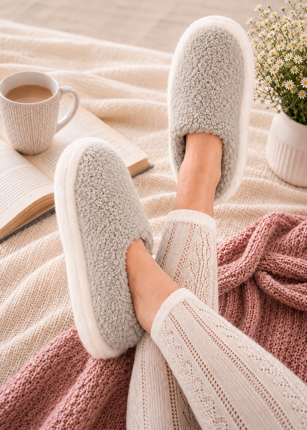 Sheep by the Sea Slippers | Grey