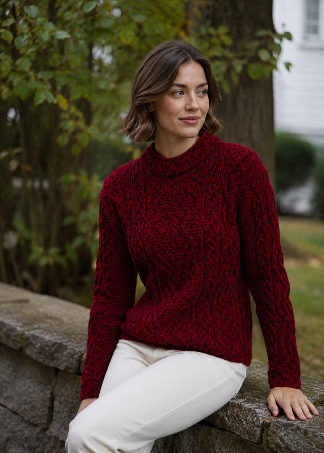St. Bridget's Weave Aran Sweater in Rich Red | Aran Woollen Mills