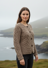 Women's Aran Cable Knit Cardigan - Sand | 100% Merino Wool