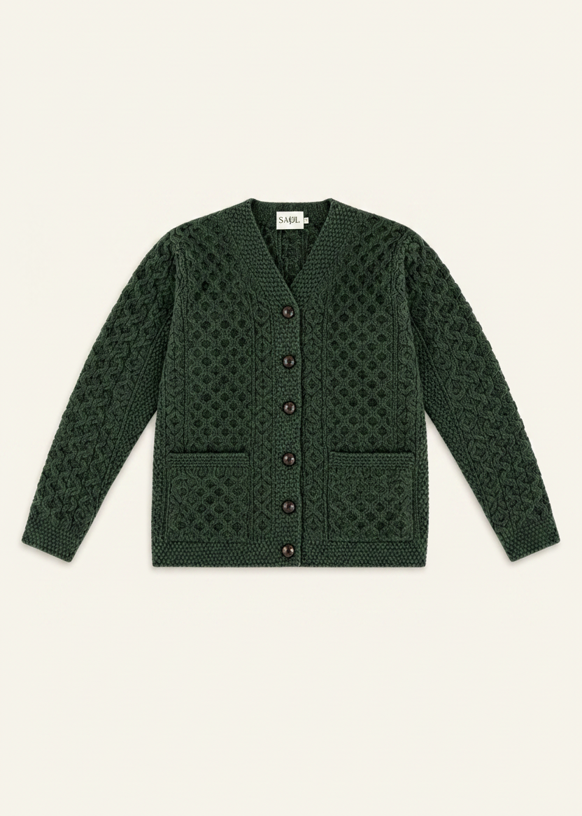 Women's Aran Merino Wool Cardigan | Green