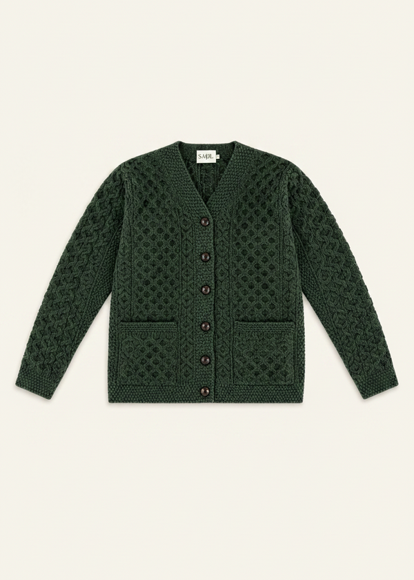 Women's Aran Merino Wool Cardigan | Green