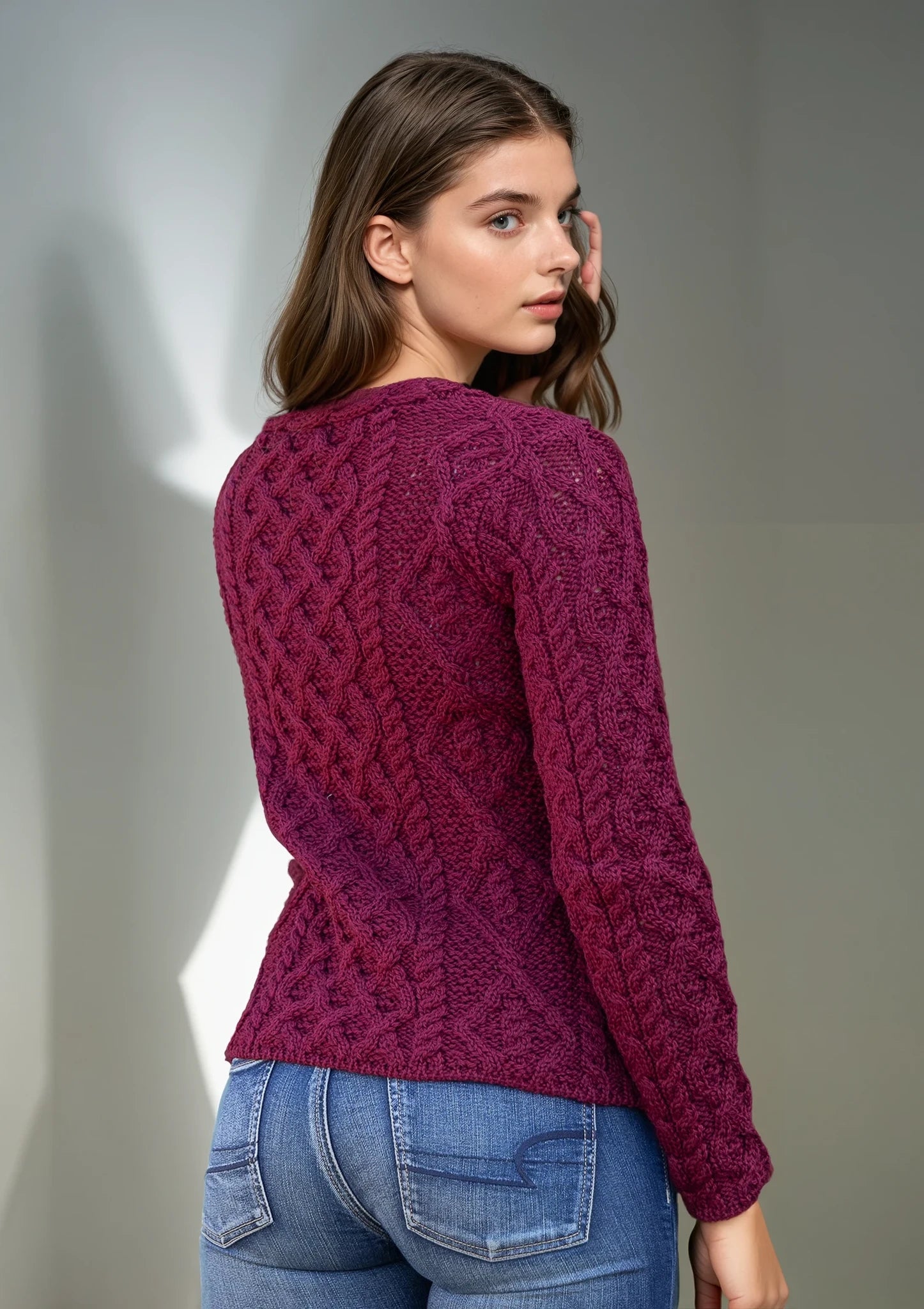 IrelandsEye Lambay Aran Sweater | Claret