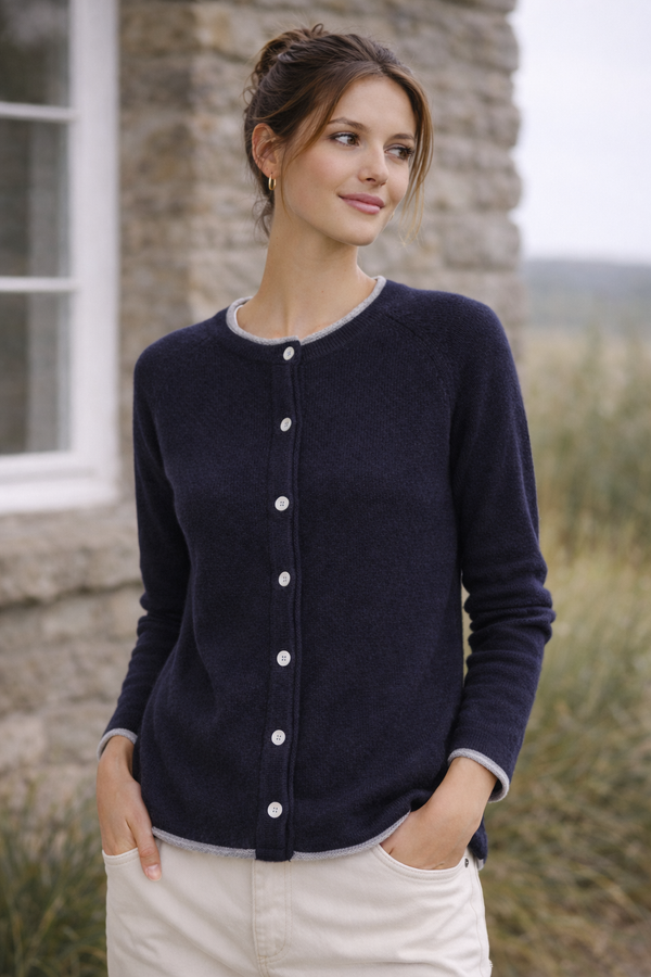Killiney Wool Cashmere Cardigan Navy | Premium Irish Knitwear