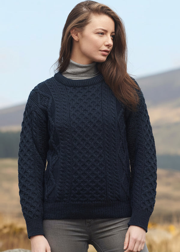 Unisex Oversized Lightweight Aran Sweater | Navy Green Mix