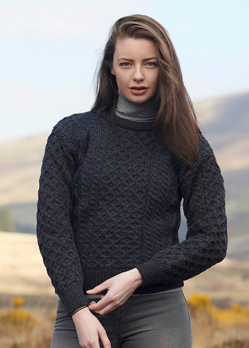 Unisex Pure Wool Aran Sweater | Traditional Irish Knitwear | Charcoal