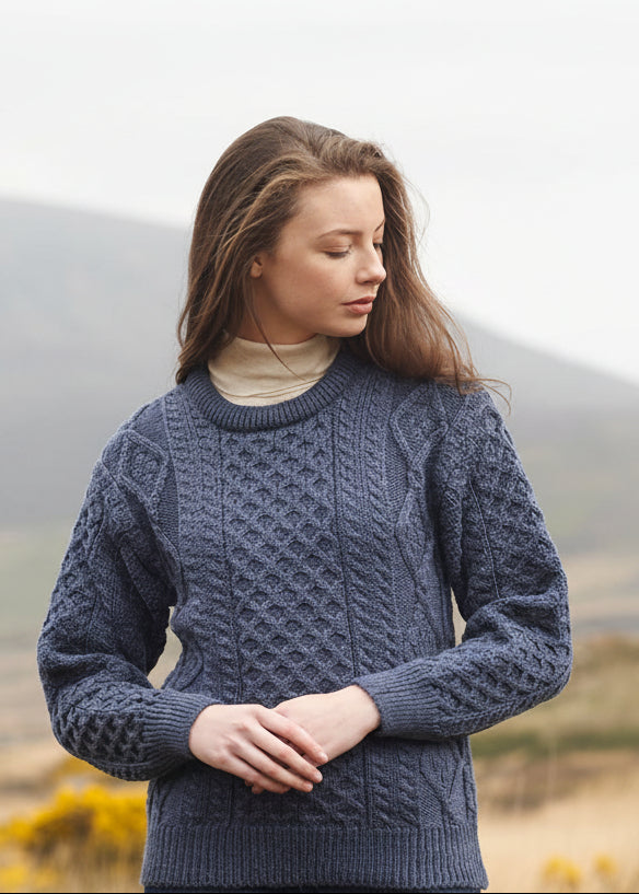 Unisex Oversized Lightweight Aran Sweater | Denim Blue