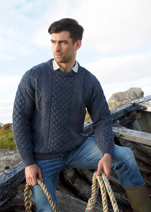 
Irish Aran Sweater | Denim Blue | 100% Pure Wool

